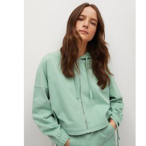 MANGO Zip-Up Cropped Hoodie 'Clay' in Pastel Green